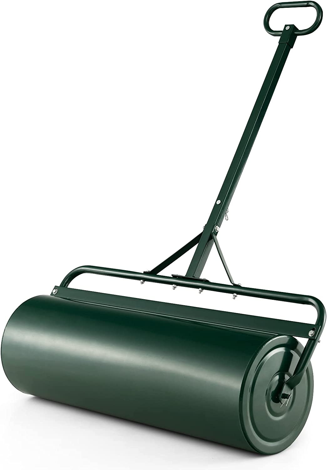 Walec do trawnika do napełniania wodą lub piaskiem, 63 l, Ø 30 cm x 99 cm, wałek podłogowy z uchwytem, wałek ogrodowy, do ogrodu, zielony