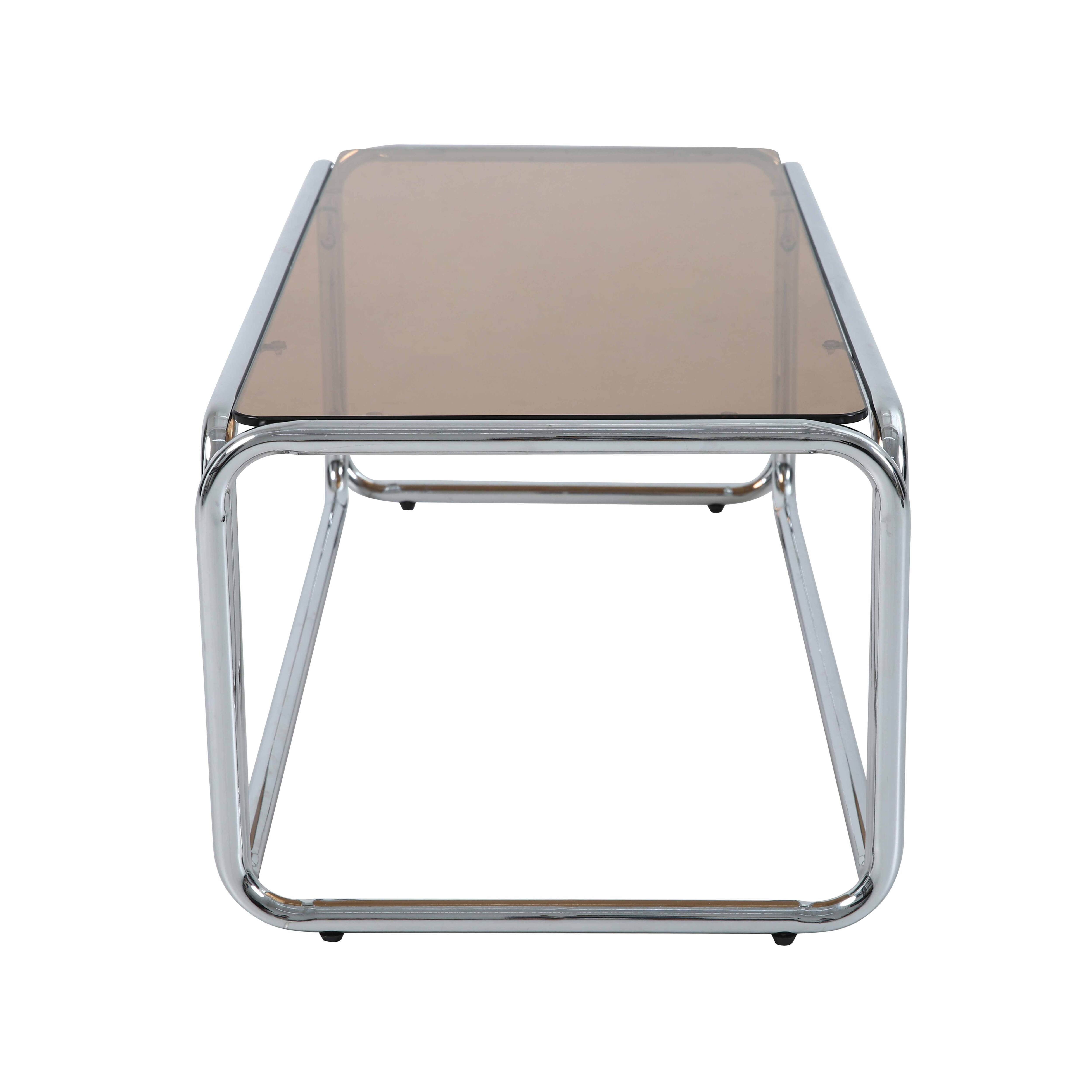 Table basse rectangulaire L110 cm en métal et en verre trempé marron - 5