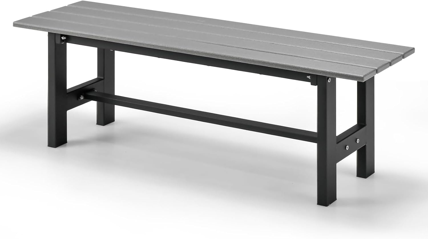 Ławka Ogrodowa dla 2 Osób, Nośność 300 kg, Siedzisko z Listew HDPE, Metalowa Rama, 120 x 36 x 40,5 cm, Szara