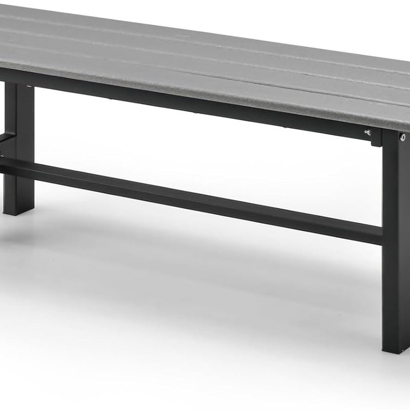 Ławka Ogrodowa dla 2 Osób, Nośność 300 kg, Siedzisko z Listew HDPE, Metalowa Rama, 120 x 36 x 40,5 cm, Szara