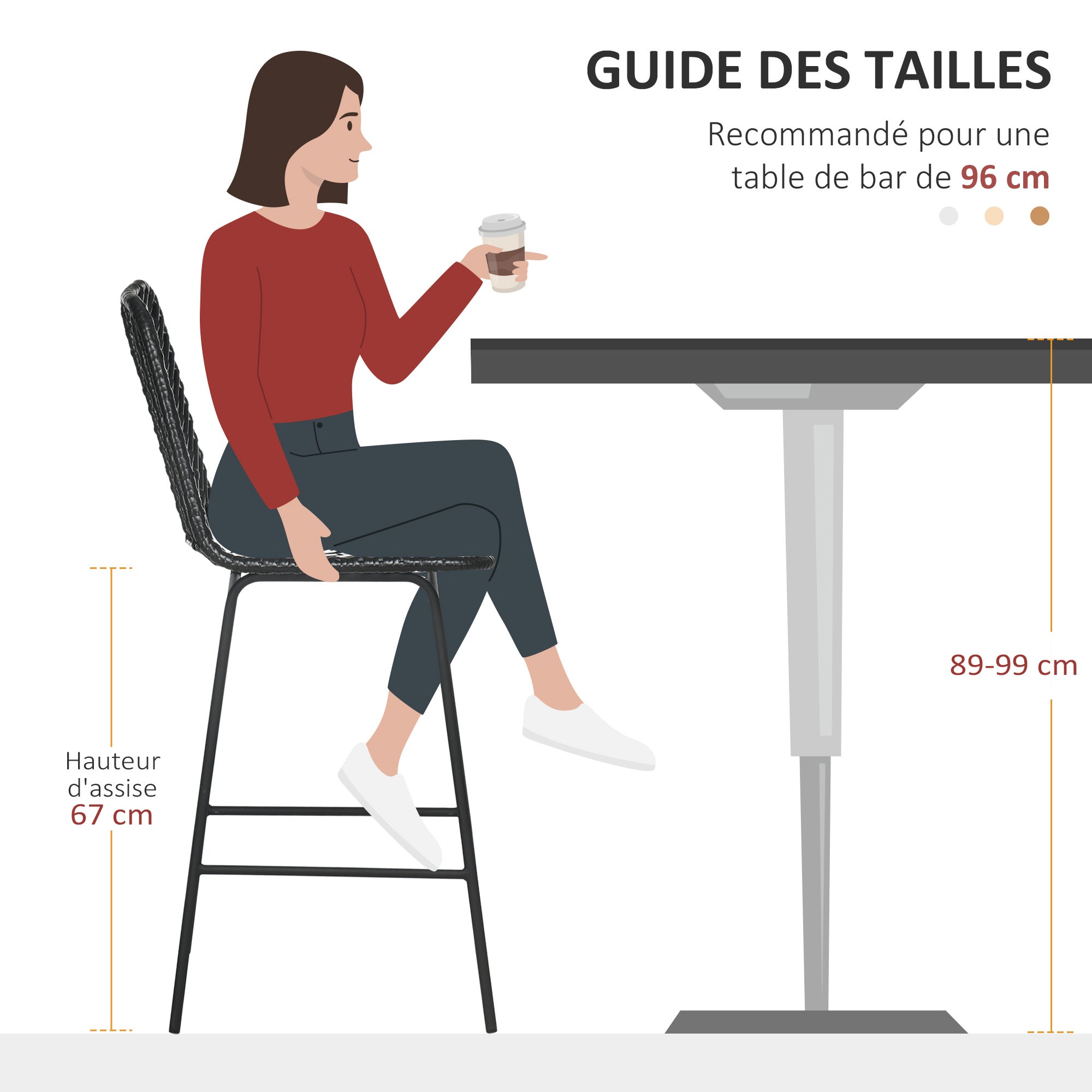 Tabouret de bar rotin lot de 2 HOMCOM - 6