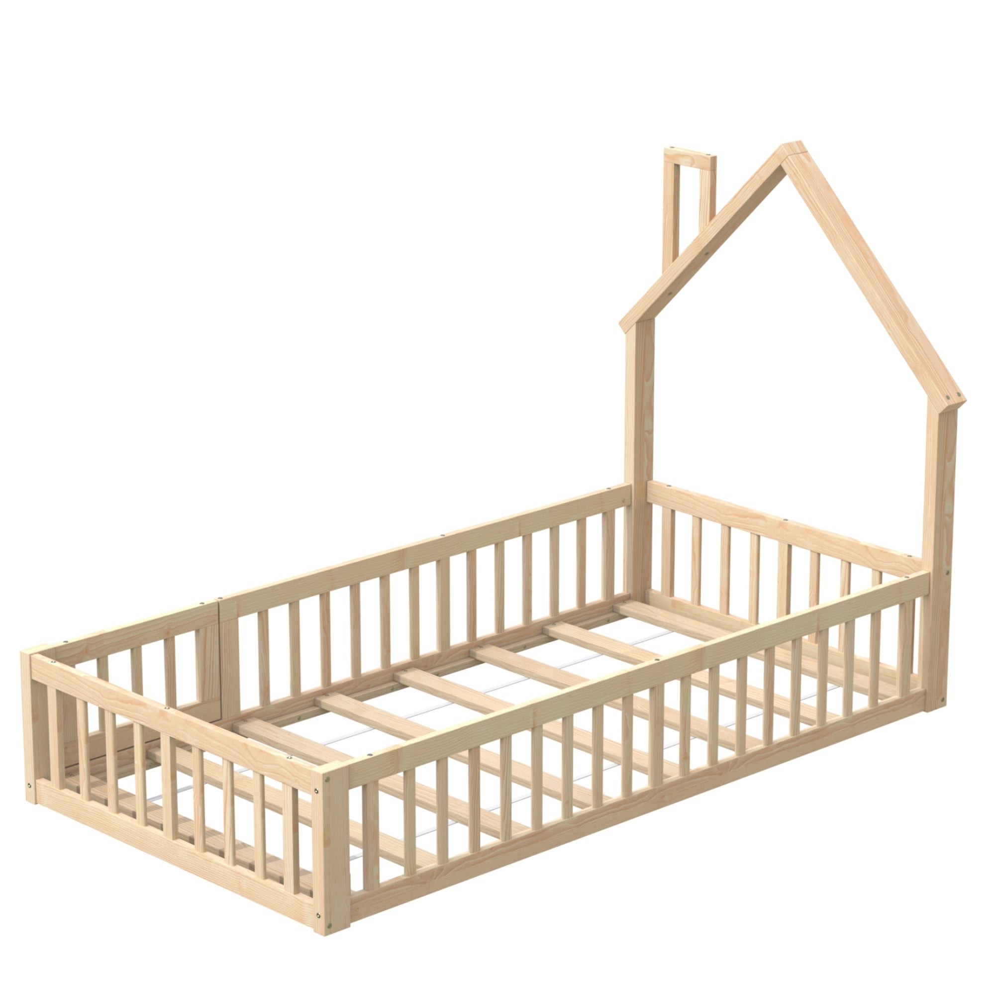 Cama infantil suelo,90x200,cama Montessori,cama infantil con forma de chimenea,cama infantil tipo cabaña con somier,cama individual,madera de pino - 9