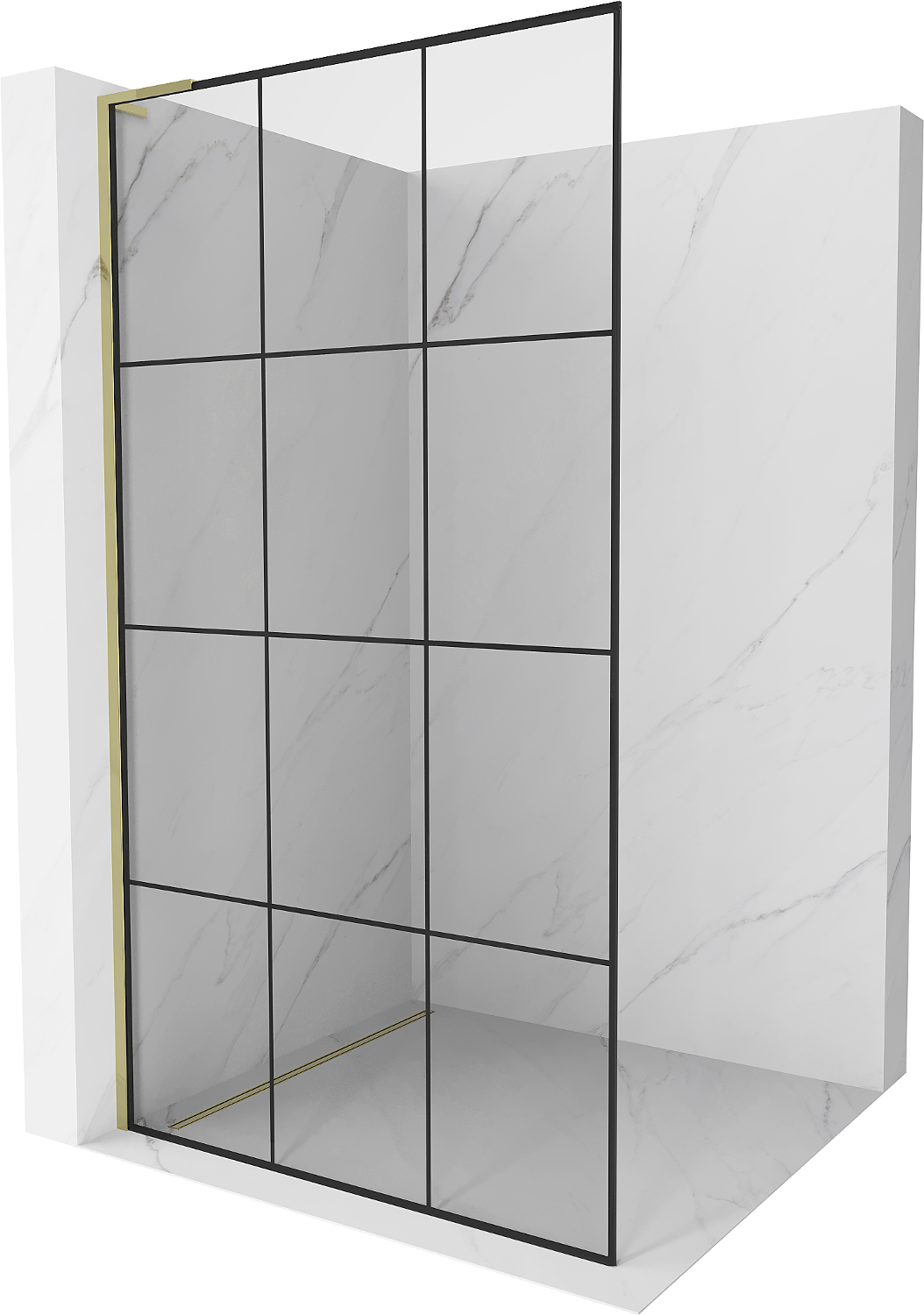 Mexen Kioto L ścianka prysznicowa Walk-in 110 x 200 cm, czarna kratka, złota - 800-110-103-50-77
