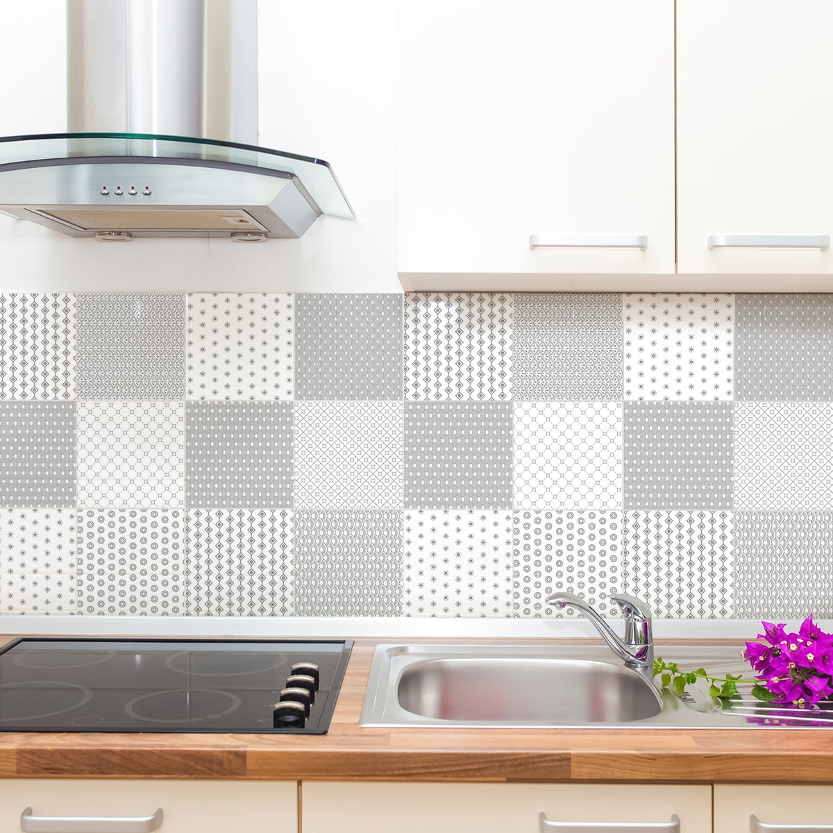 Stickers Carrelage Adhésif Noir Chevrons - Crédence Cuisine Ou Salle De Bain | 24 Pièces 30,5x30,5cm | PVC