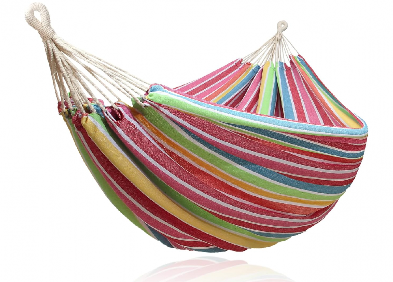 Hamak do wnętrz i ogrodu, wiszący, wykonany z trwałej i wygodnej tkaniny, 200 x 100 cm (czerwony i zielony)