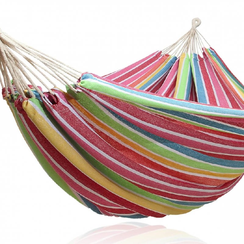 Hamak do wnętrz i ogrodu, wiszący, wykonany z trwałej i wygodnej tkaniny, 200 x 100 cm (czerwony i zielony)