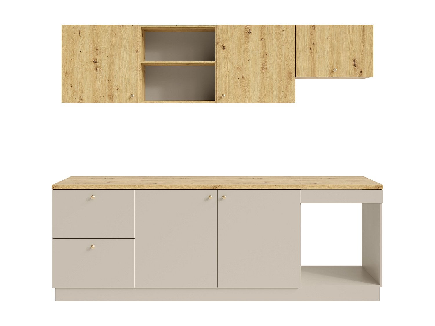 Cucina completa - Con piano di lavoro 242 cm - Beige e Naturale chiaro - YORINA - 2