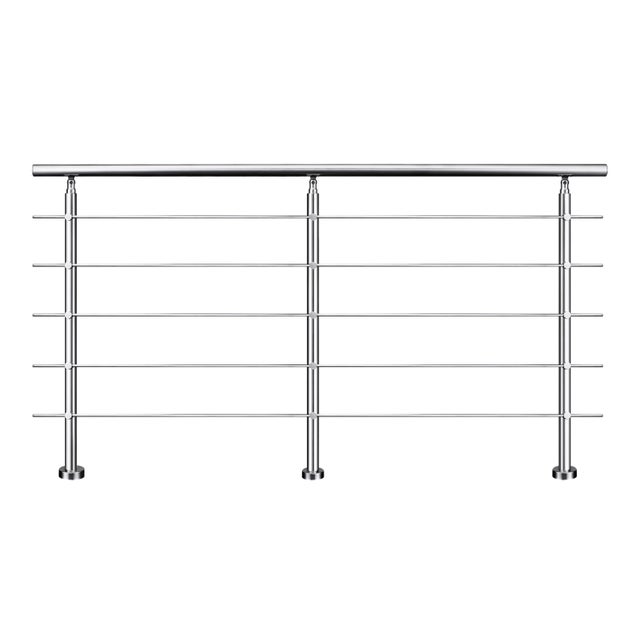 Garde-corps 200cm avec main courante, en acier inoxydable 201, pour intérieur et extérieur, garde-corps avec 5 traverses