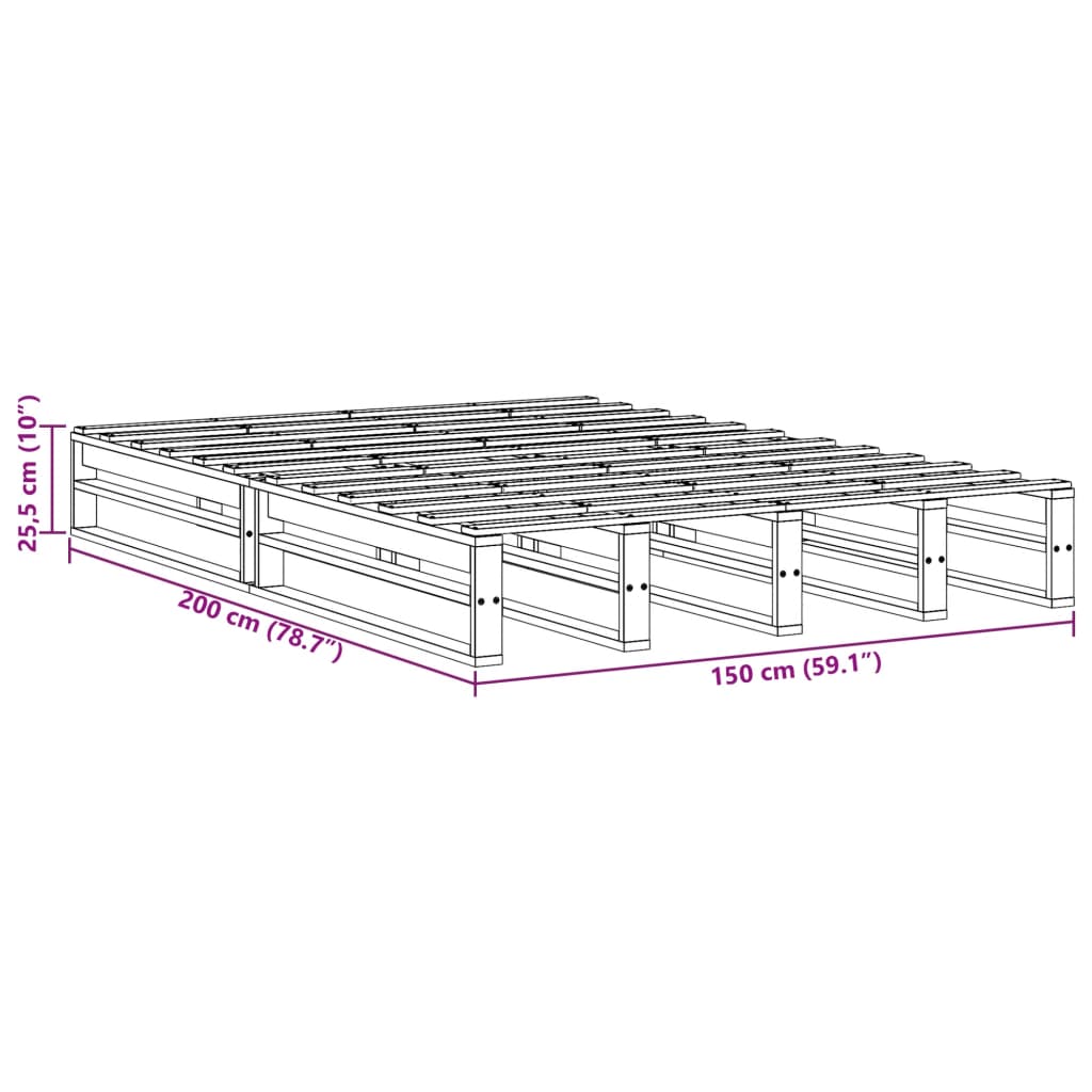 Cadre de lit sans matelas en bois de pin massif pour la chambre, 150 × 200 cm - 9