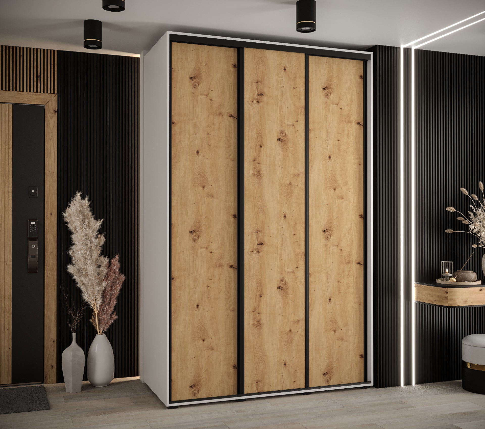Szafa przesuwna wysoka Davos 1 150 x 60 x 235,2 cm biały + artisan + u. czarny - Abiks Meble - 2