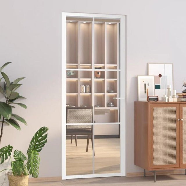 Porta interior de vidro ESG 83x201,5 cm com moldura em alumínio resistente, design moderno minimalista e luz natural