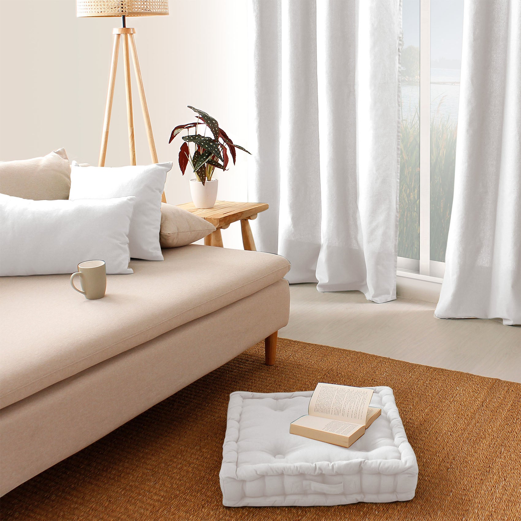 Coussin déhoussable uni en coton - Blanc - 40x40 cm - Polyester - 2