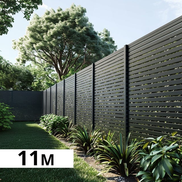 Kit Clôture Ajourée Aluminium OLINDA Anthracite 11,03x1,8m - Lames ajourées 21x45x1780 mm - Brise Vue - Palissade