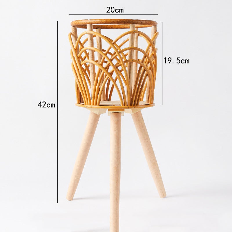 Support de plantes d'intérieur en paille, support de fleurs tressé en imitation rotin, support de fleurs creux triangulaire sur pied, 42*20*19,5 cm - 2