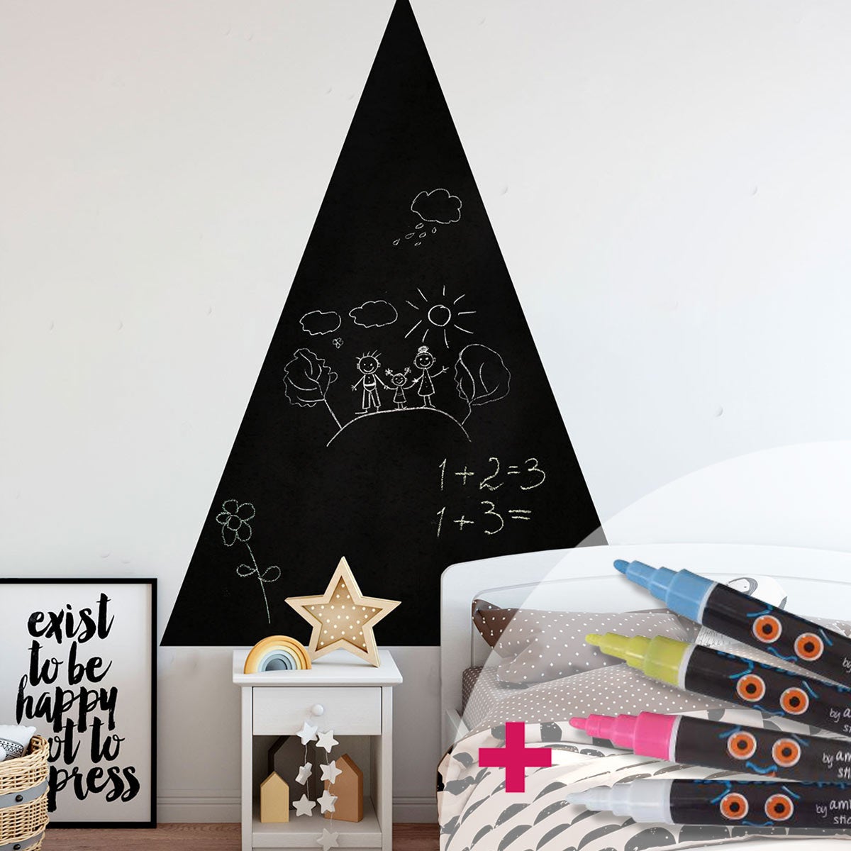 Vinilo pizarra montaña gigante h 150 x w 110 cm + 4 tizas líquidas - adhesivo de pared - revestimiento sticker mural decorativo