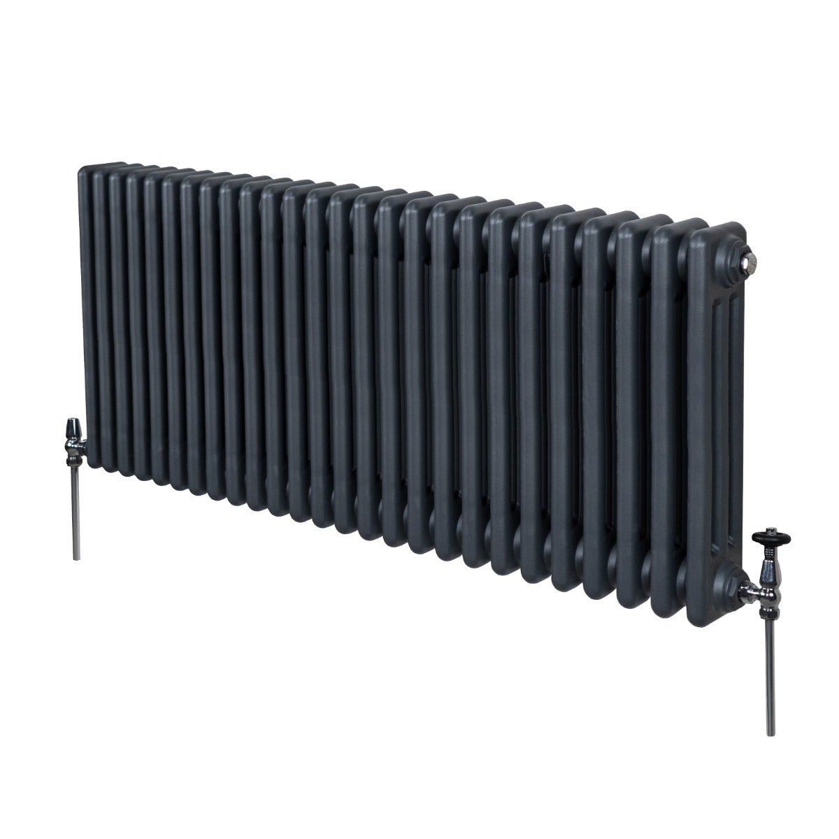 Radiador tradicional horizontal de 3 columnas 600mm x 1192mm | gris antracita | acero | montado en pared | kit de