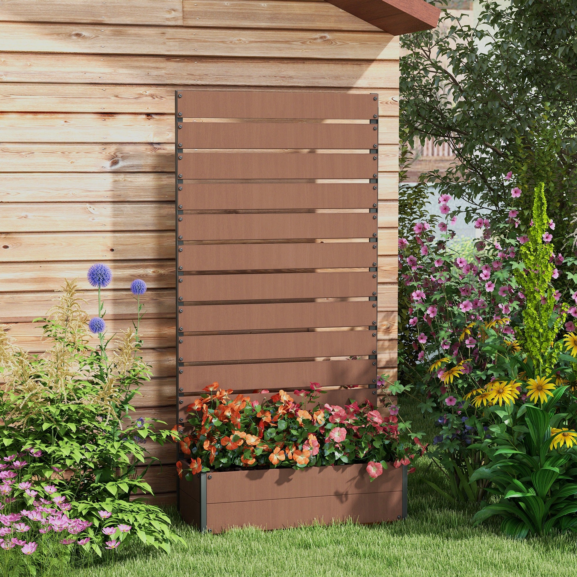 Jardinière avec treillis Panneau composite bois-plastique Outsunny - 9