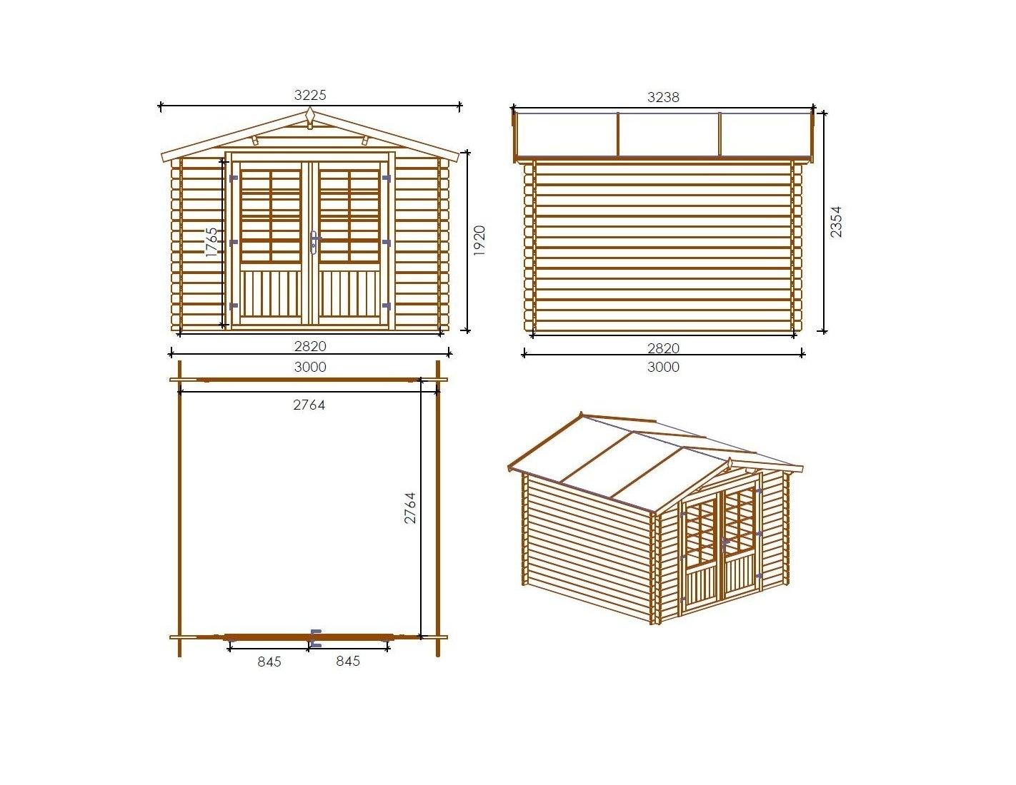Abri de jardin en bois - 9m2 - 3x3m - Ep. 28mm - Couleur: naturel - DOM530 - ALTANKA - 3