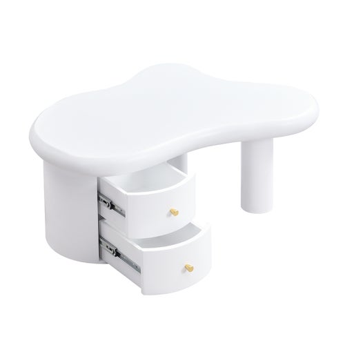 Table basse blanche moderne de forme irrégulière, 2 tiroirs, élégante, stable, pour le salon et usage polyvalent - 7