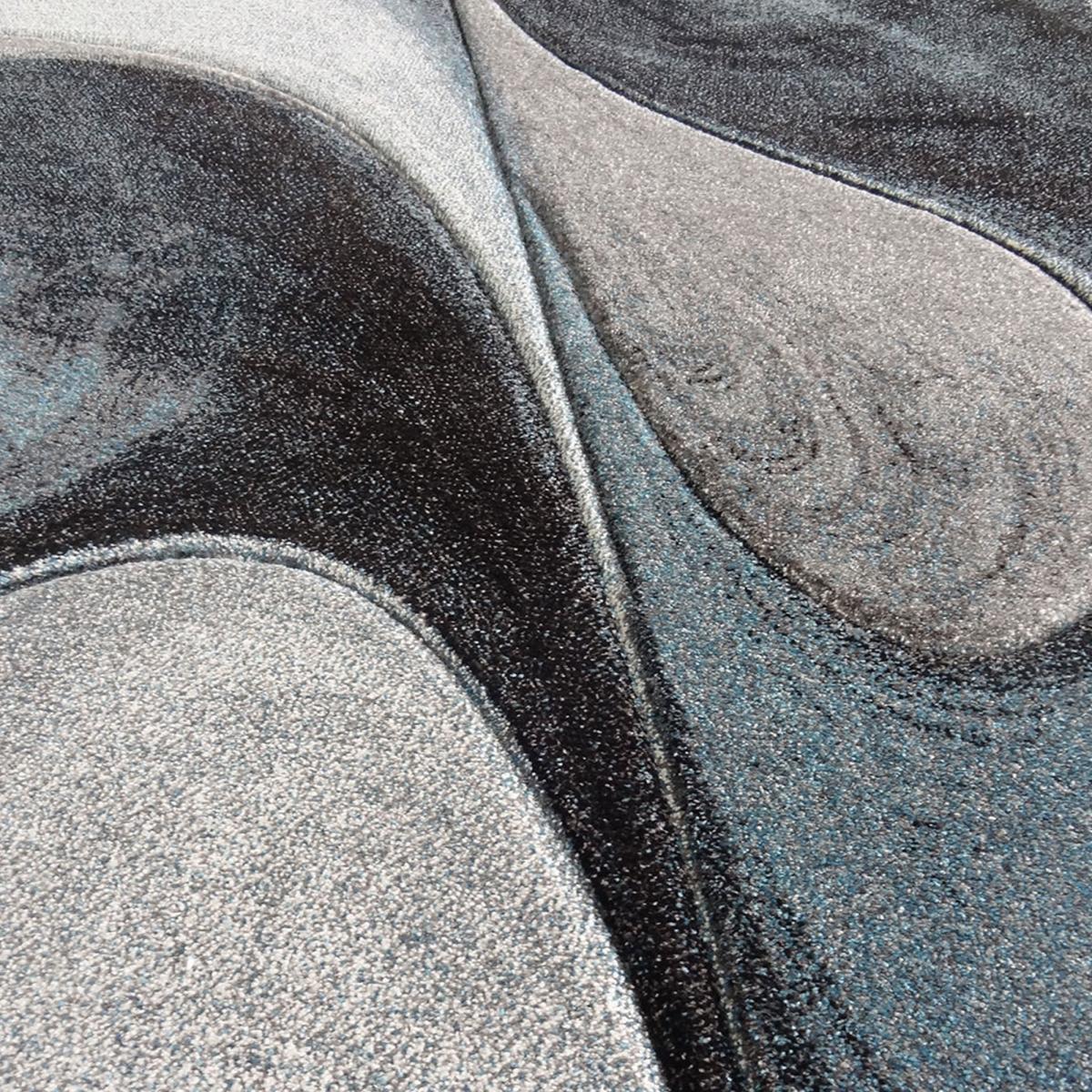 tapis salon 120x170 tissé bleu et gris rectangle motif géométrique LYN8 MADILA - 4