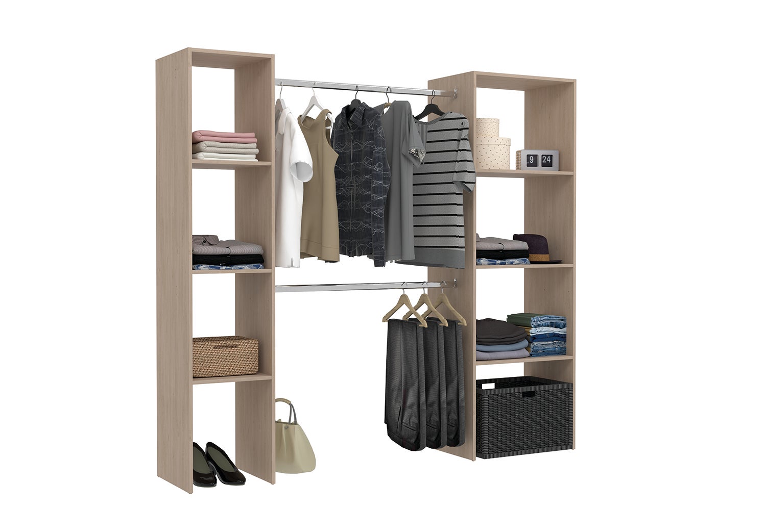 Dressing bois avec 6 étagères, 1 tiroir et 2 penderies : 198 x 40 x 180 cm MATIGNON main image 0