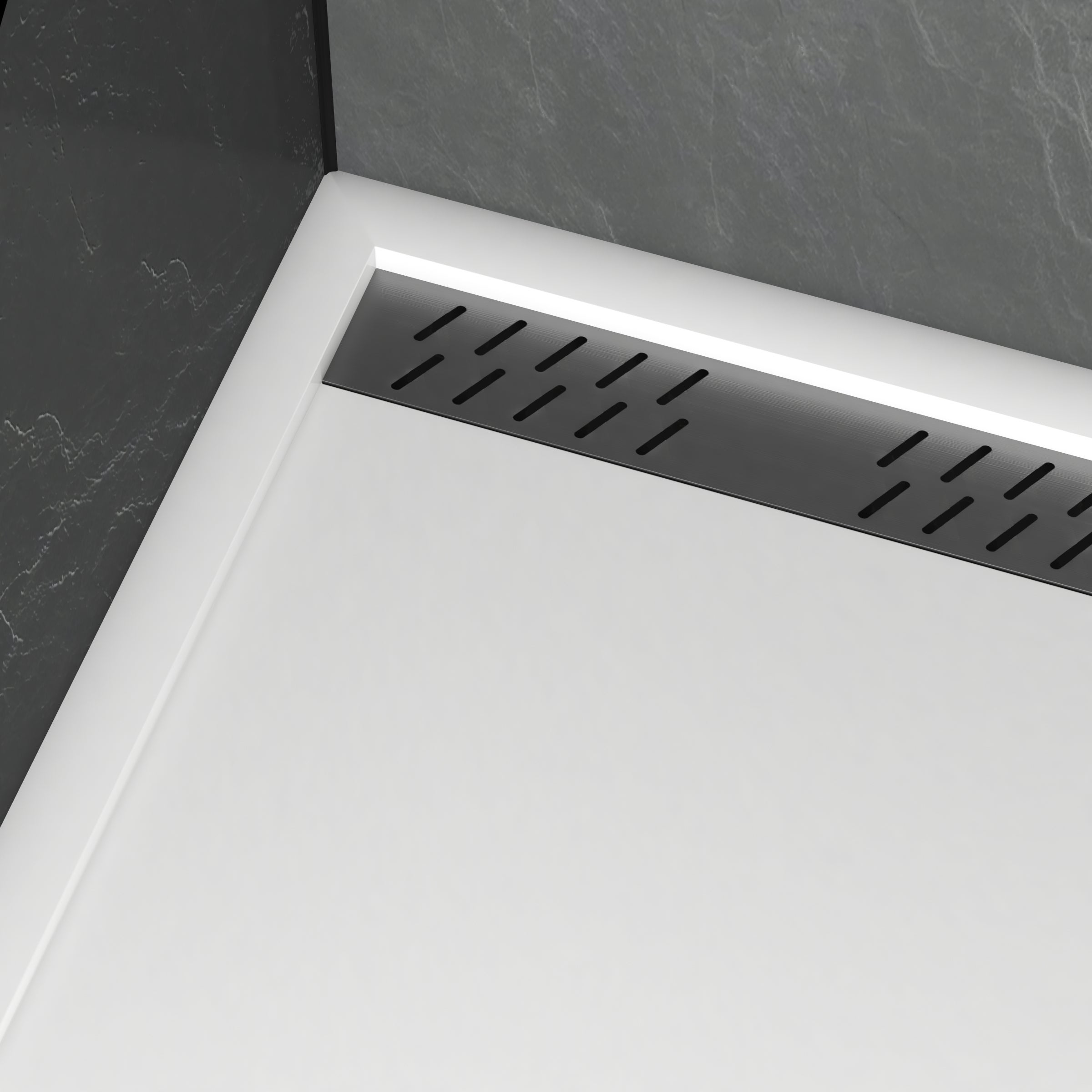 Receveur en acrylique Blanc 90x120x4 cm + Grilles Linéaires Chrome et Gun Metal - WHITENESS II - 2