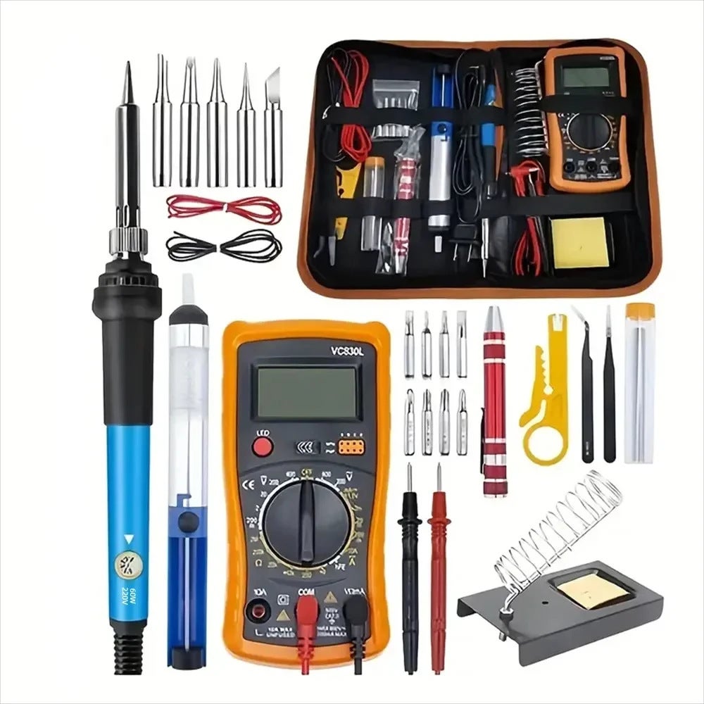 Fer Souder Kit 60W Kit Soudure Temperature Réglable 200 450℃ Multimètre 5PCS