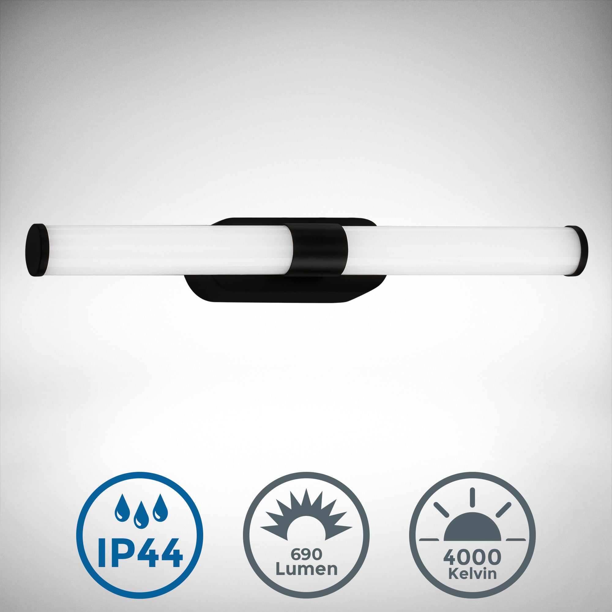 Applique murale LED salle de bain - IP44 - 400 mm - Noir - Blanc neutre 4000K - 7W - 690lm - B.K.Licht - 2