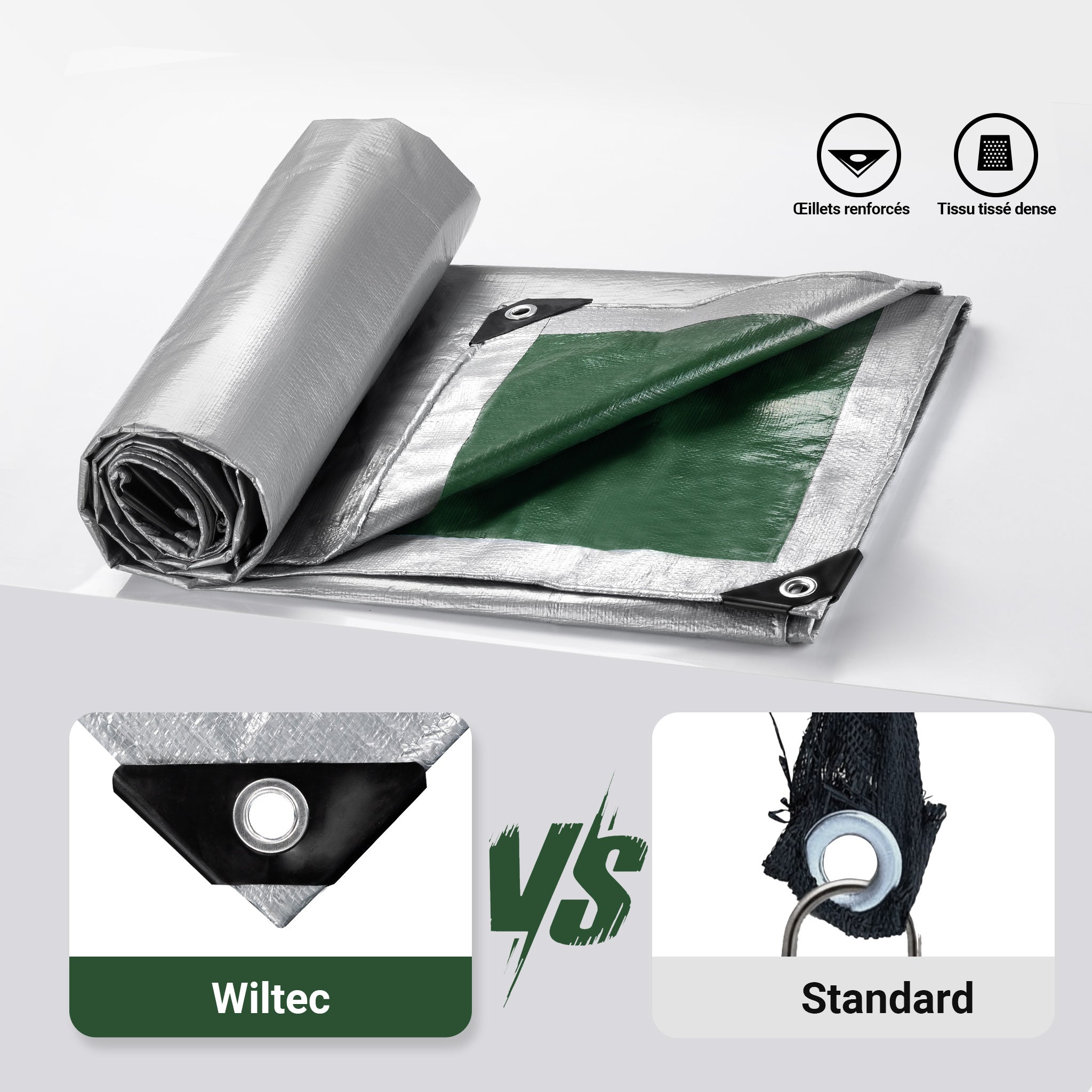 Wiltec Telone occhiellato verde 3 x 4 m resistente alle intemperie e a raggi UV, impermeabile, robusto telo di protezione in polietilene 120 g/m² c - 6