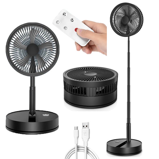 Ventilateur sur pied portable — Rechargeable 7200 mAh, avec télécommande — Ventilateur de sol silencieux 105 cm — Ventilateur de bureau compact — Noir