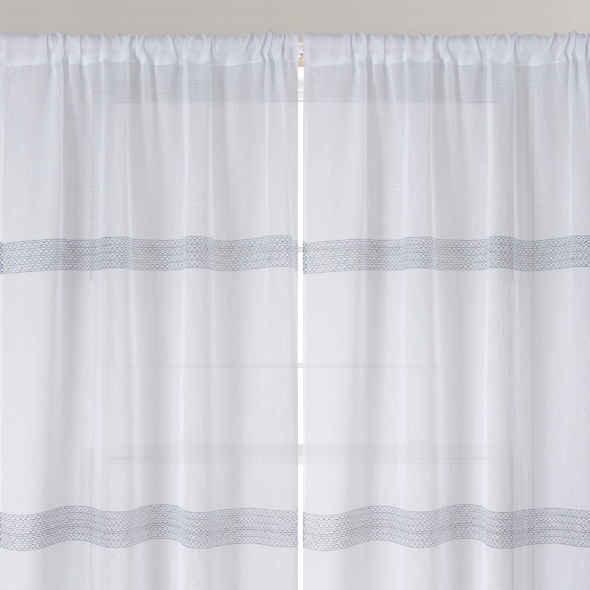 Paire de petits voilages droits à rayures - Blanc - 90x120 cm - Polyester - 2
