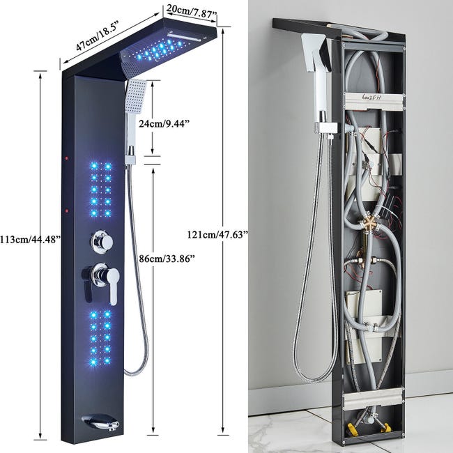 Panneau De Douche Système De Massage De La Tour Pomme De Douche Pluie Et Cascade Melangeur Inox Noir 85018738 Panneau De Douche Système De Massage De La Tour Pomme De Douche Pluie Et Cascade Melangeur Inox Noir 85018738
