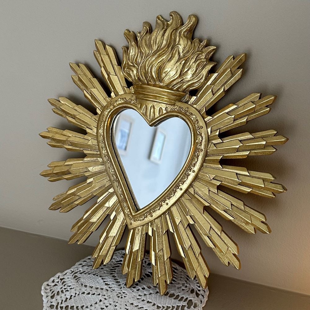 Ex-voto miroir décoratif en forme de coeur - Doré - 28x28 cm - Résine - 5
