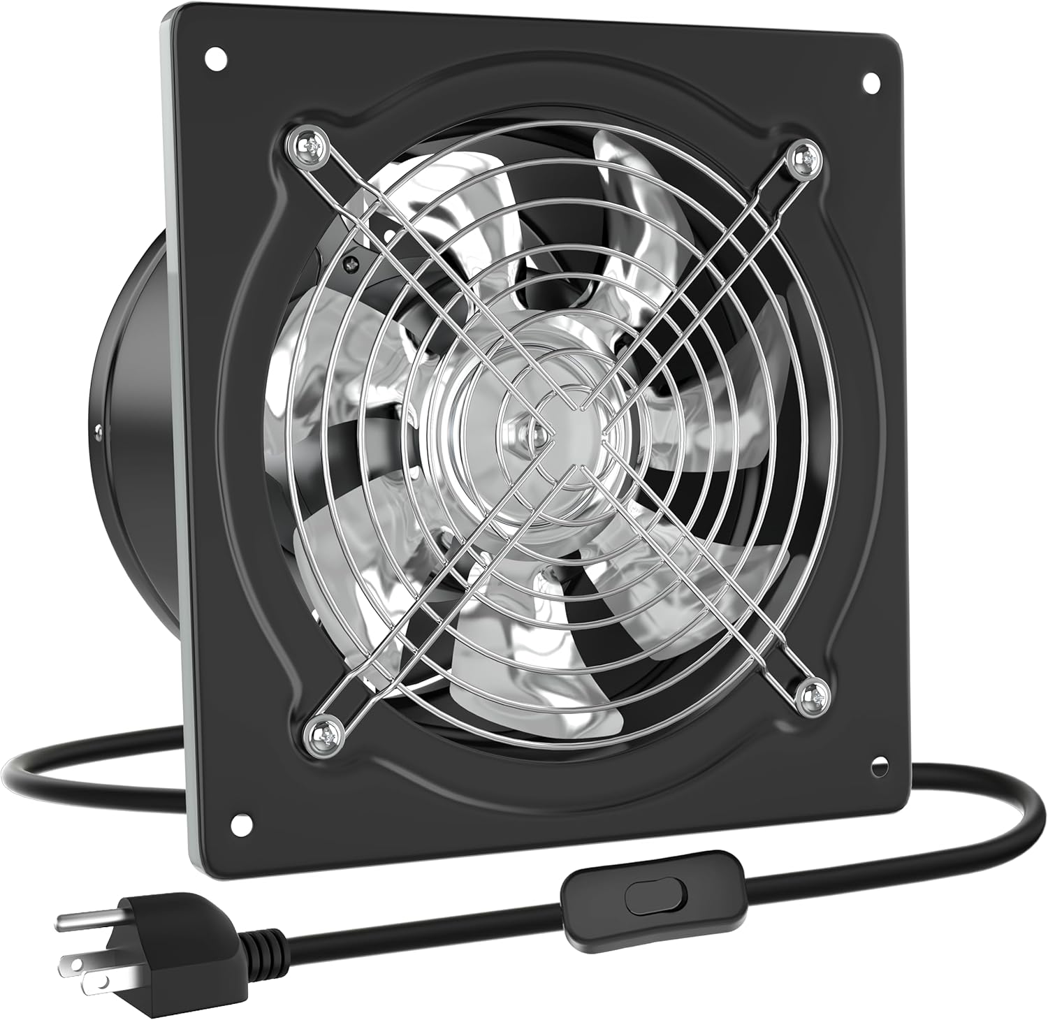 Ventilador extractor de acero inoxidable de 8 pulgadas con cable de alimentación de 1,8 m, adecuado para cocinas, tiendas, gallineros,negro