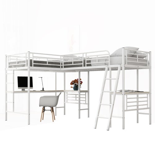 OOIILLEE Lit Superposé Enfant 90x200 Avec Bureau Coulissant Et Armoire - Multifonction, Blanc, En Bois Massif