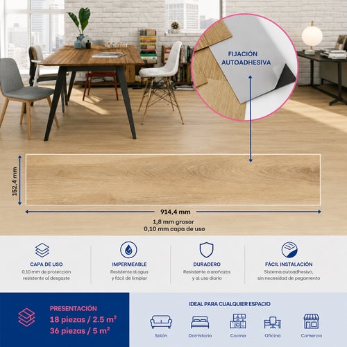 Arquiservi® - Piso Vinílico Autoadesivo em PVC Carvalho Dourado 20 m² - Sala de Estar e Quarto | Instalação Sem Obras | 2mm - 8