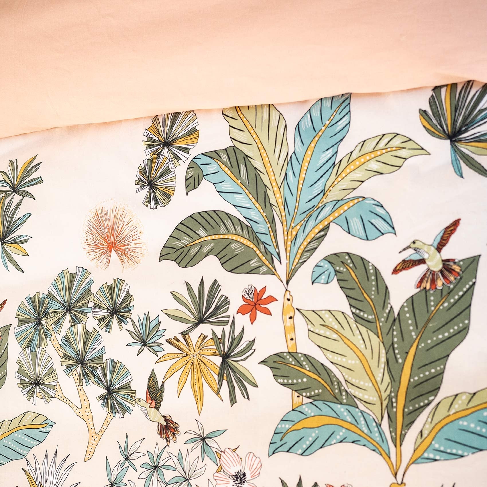 Parure de lit aux impressions de jungle tropicale - Pêche - 240x220 cm - Coton - 3