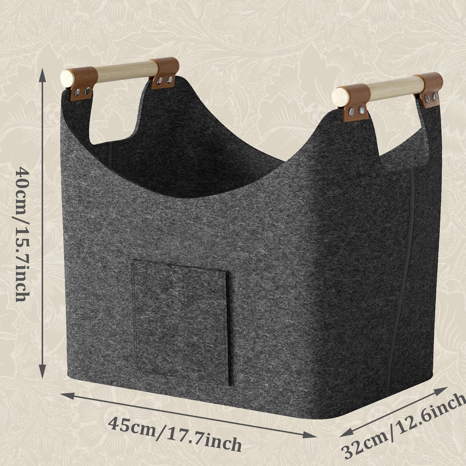 Panier à bois de chauffage, grand panier à bois de chauffage, sac en feutre, panier de rangement pour bois de chauffage, 45 x 32 x 40 cm - 2