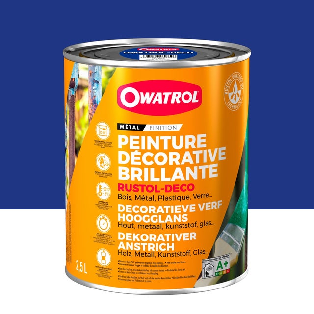 Peinture antirouille décorative Owatrol RUSTOL DECO BRILLANT Bleu outremer (RAL 5002) 2.5 litres