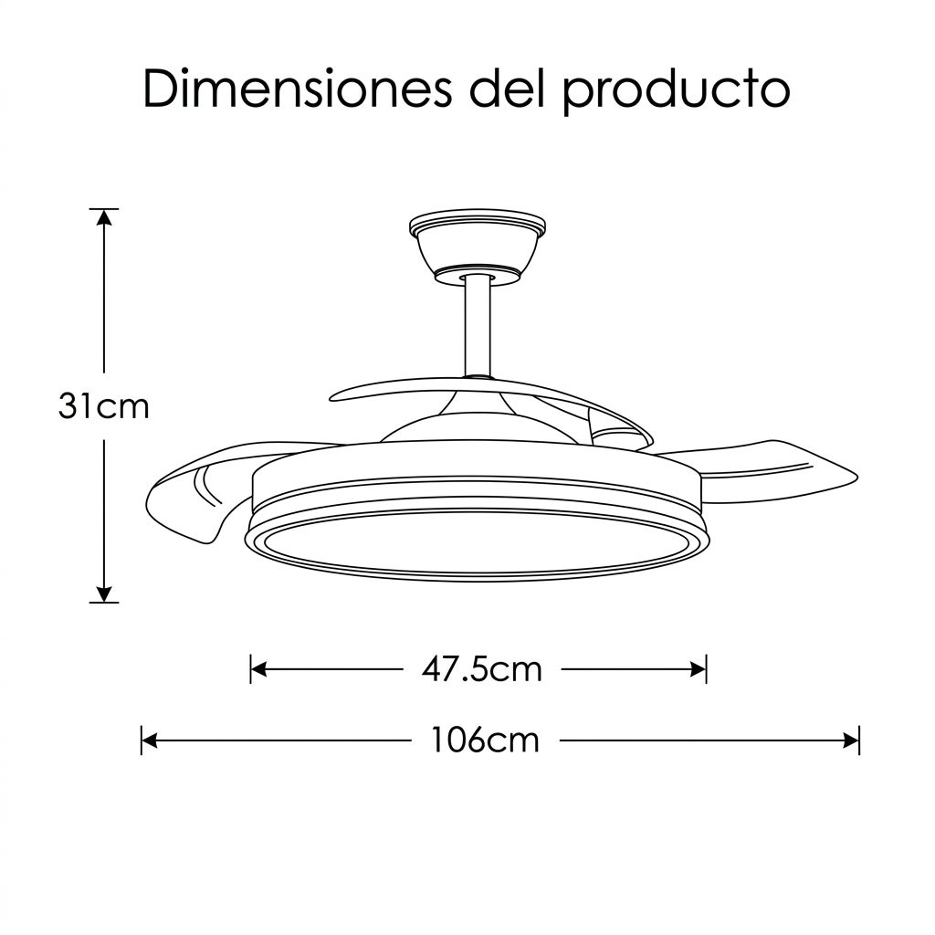 Ventilador de Techo Retractil Silencioso, Motor DC, Luz Regulable y Función Memoria 106cm - 6