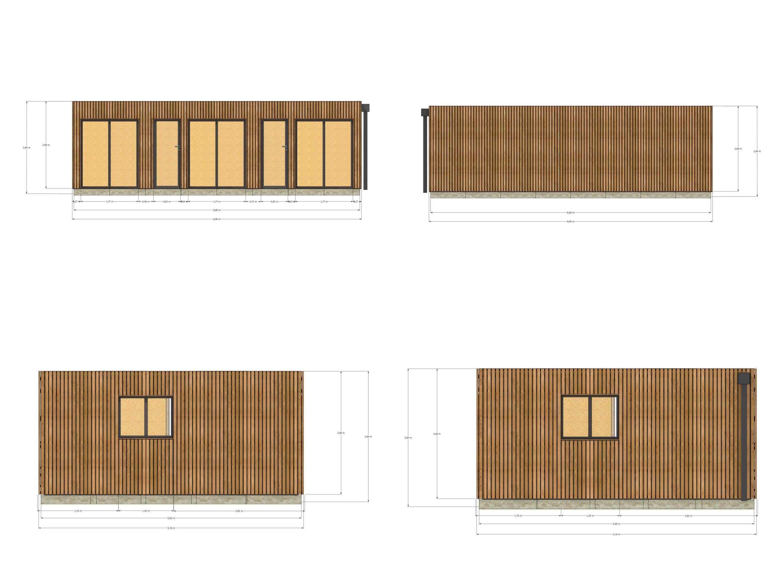 Studio de jardin ossature bois en bois 8,8 x 5,7 x 2,7 m - 4