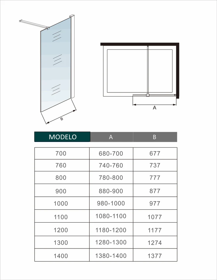 AICA Painel de duche Fixo Vidro temperado de 8 mm com Tratamento anticalcário com uma Barra Fixa de 90cm Perfil cromado (78-80)x190cm - 5