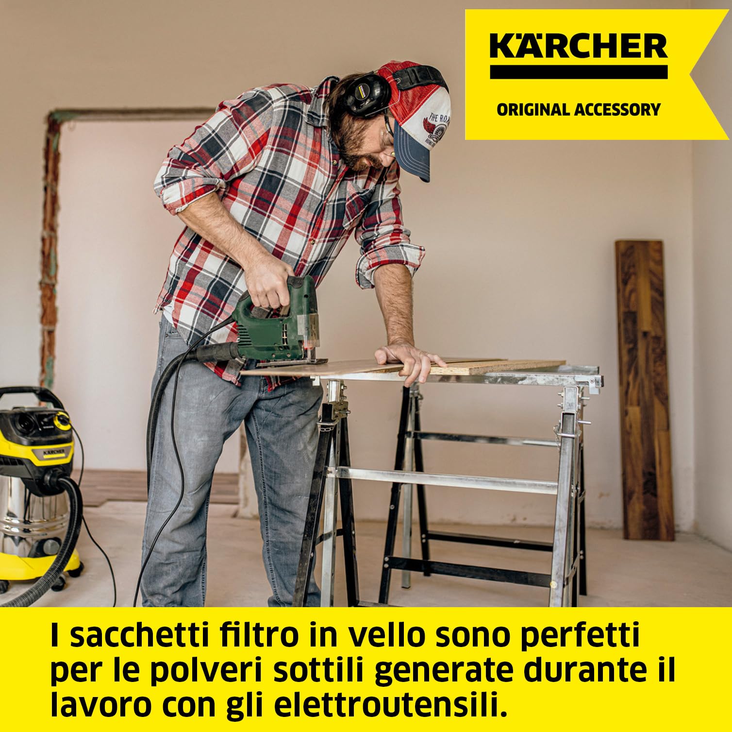 Kärcher Sacchetto filtro in vello originale KFI 489 per aspirapolvere a umido/secco, aspirazione di polveri sottili di lunga durata durante i lavori - 2