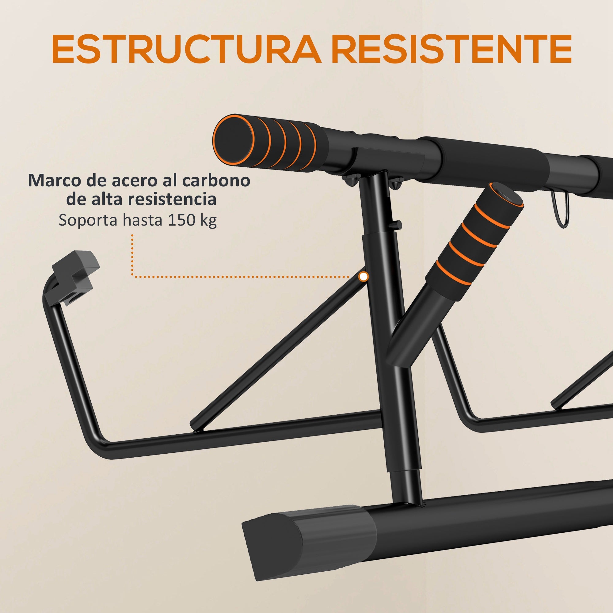 Barra fixa parede com faixas resistência, carga 150 kg, preto/laranja, exercício. - 9