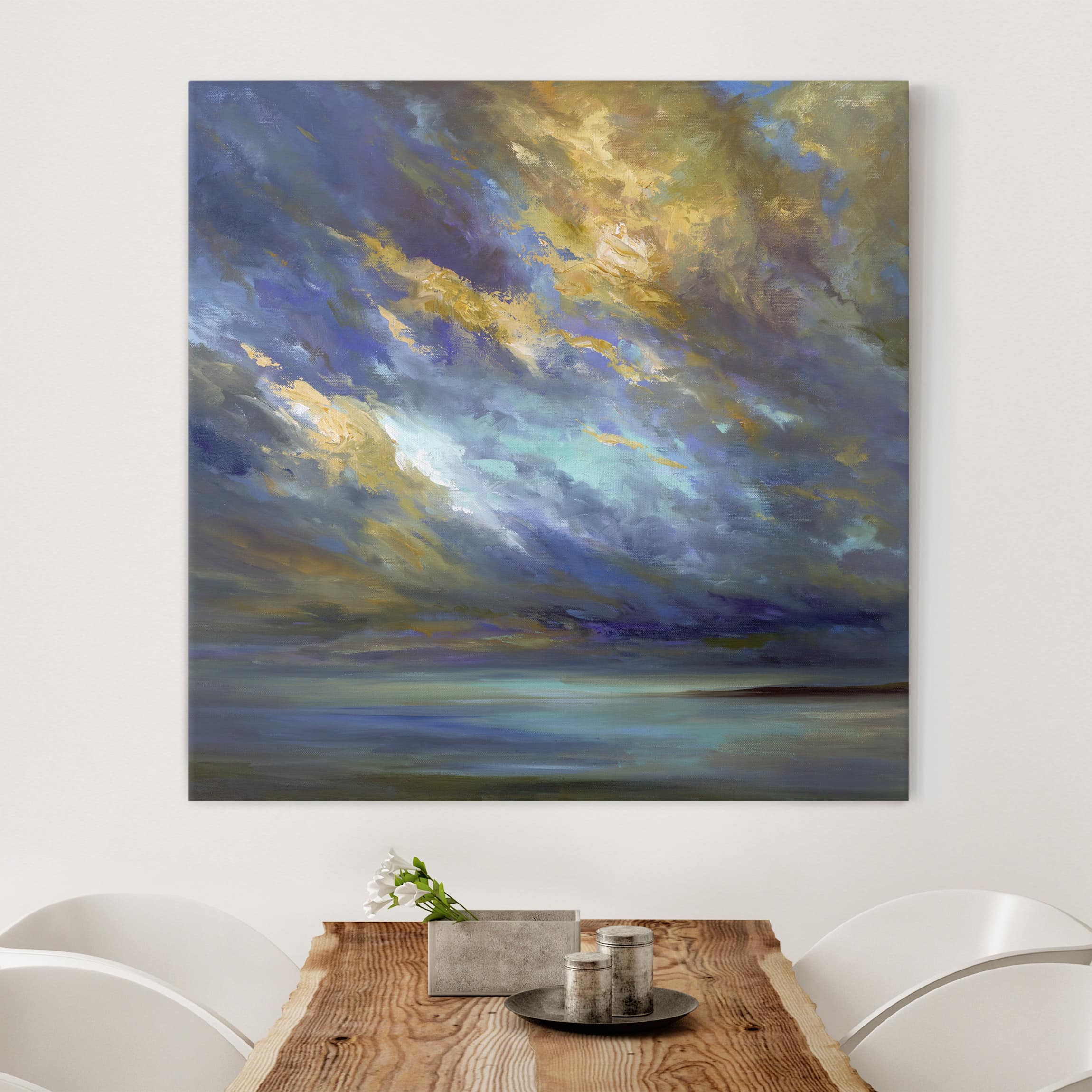 Lienzo cuadro en lienzo bastidor impresion en lienzo azul cielo playa mar abstracto pintura 300 cocina dormitorio salón pasillo 70 x 70 cm