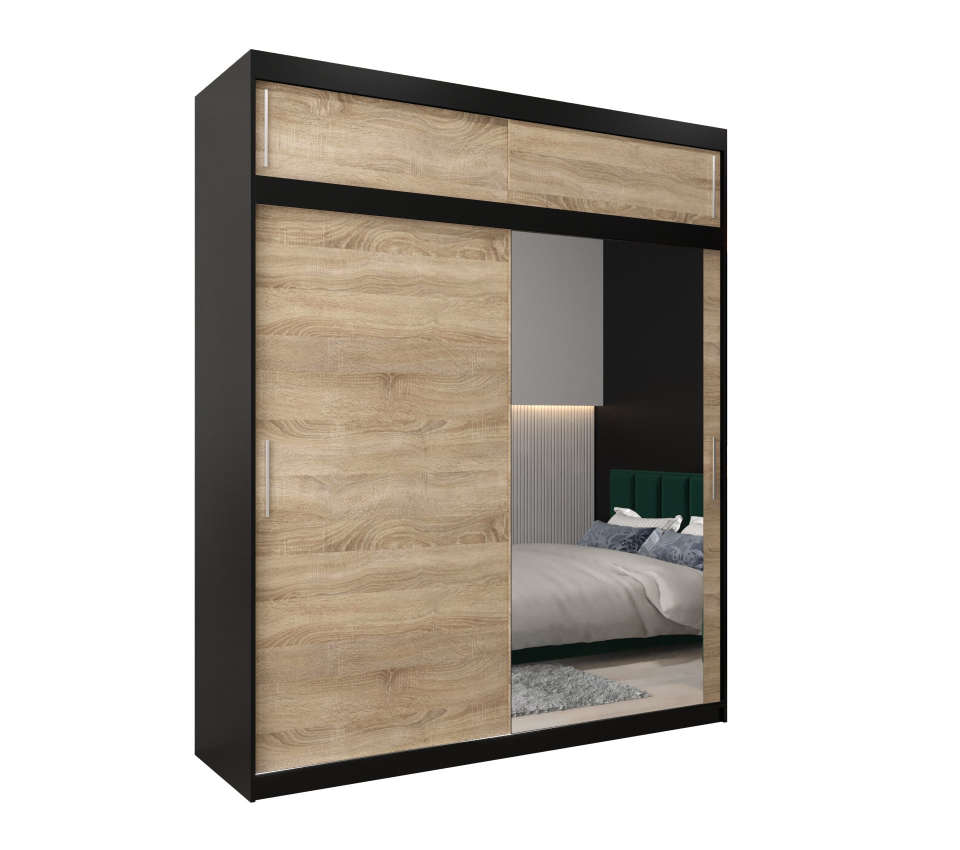 Szafa przesuwna z nadstawką garderoba TOKYO 2 200 x 62 x 240 cm Czarny + Sonoma - Abiks Meble