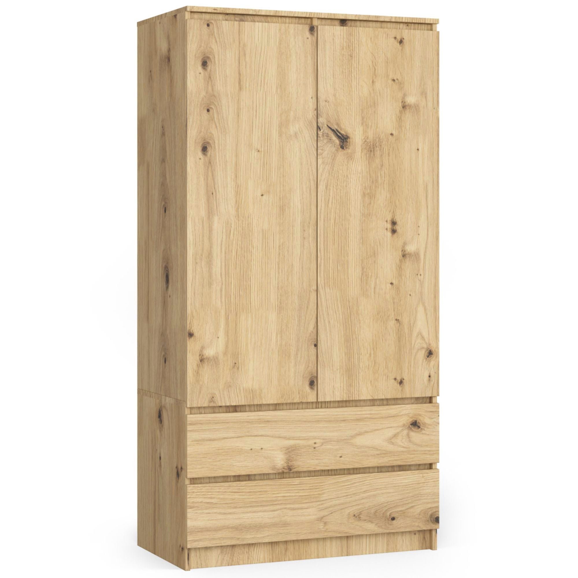 Szafa AKORD S90 Dąb Artisan 90 cm 2 drzwi 2 szuflady kolor Dąb Artisan mat 4 półki 90x51x180 cm