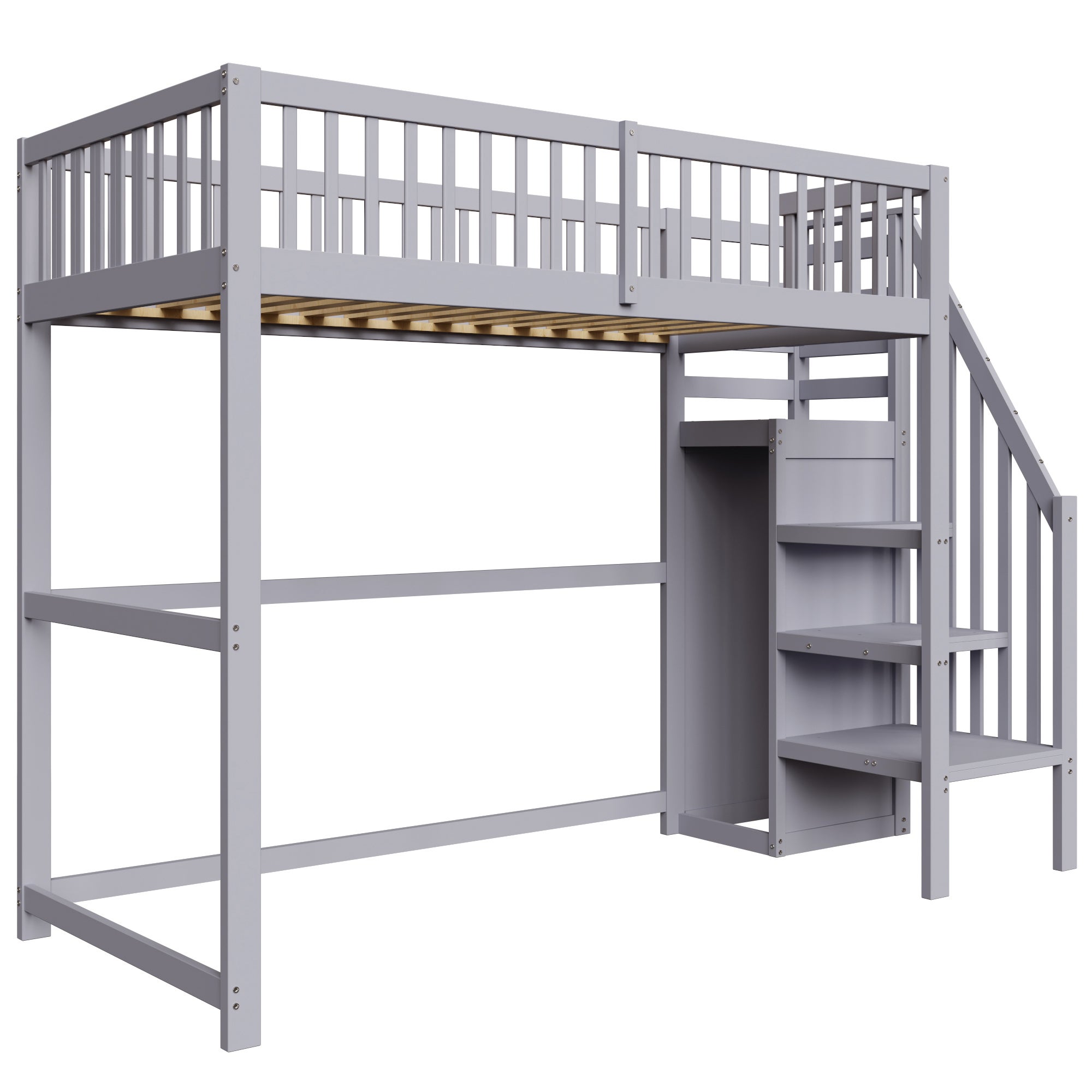 Lit mezzanine 90x200cm avec escalier, lit enfant en bois avec étagères de rangement,lit Multifonctionnel avec armoire simple, blanc - 5