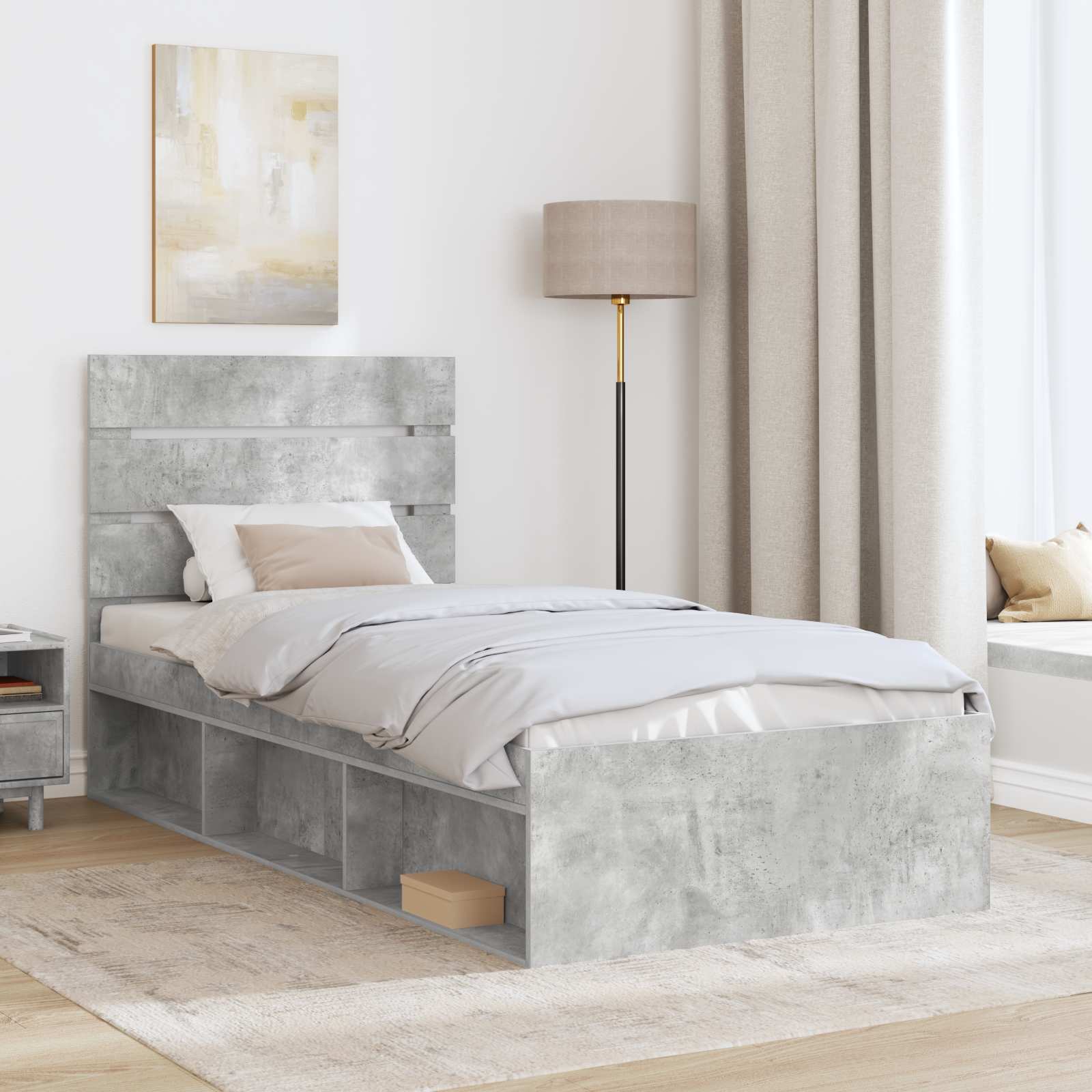 Cadre de lit Gris Béton 100 x 200 cm Bois de pin massif - 3