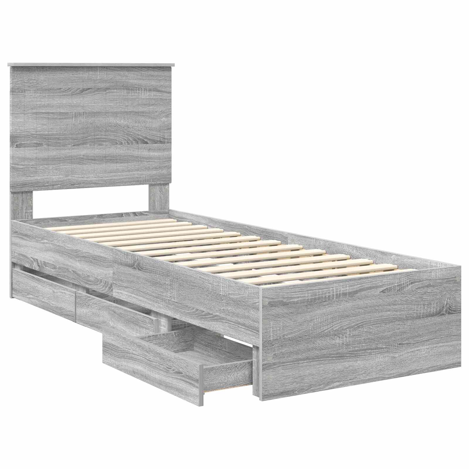 Cadre de lit gris en panneau de bois pour la chambre, 75 × 190 cm - 5